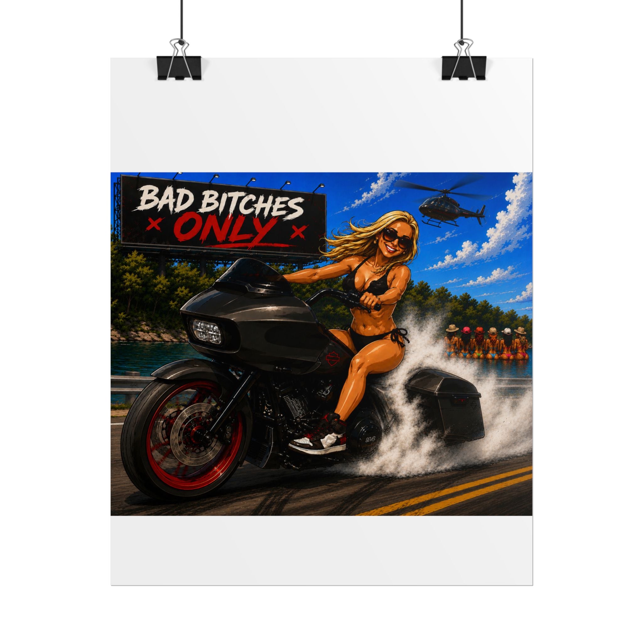 Rolled Poster — "Bad Bitches Only" Motorcycle Pin-Up Art Print