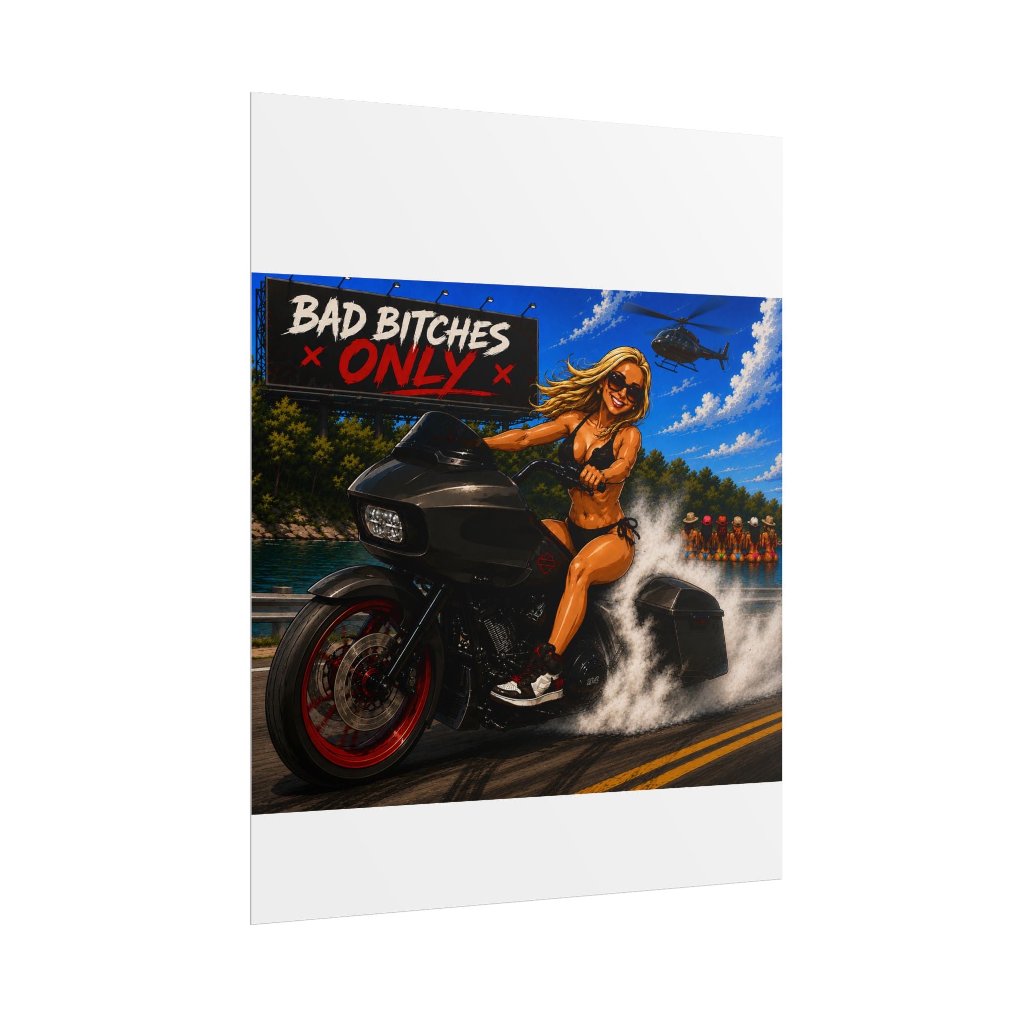 Rolled Poster — "Bad Bitches Only" Motorcycle Pin-Up Art Print