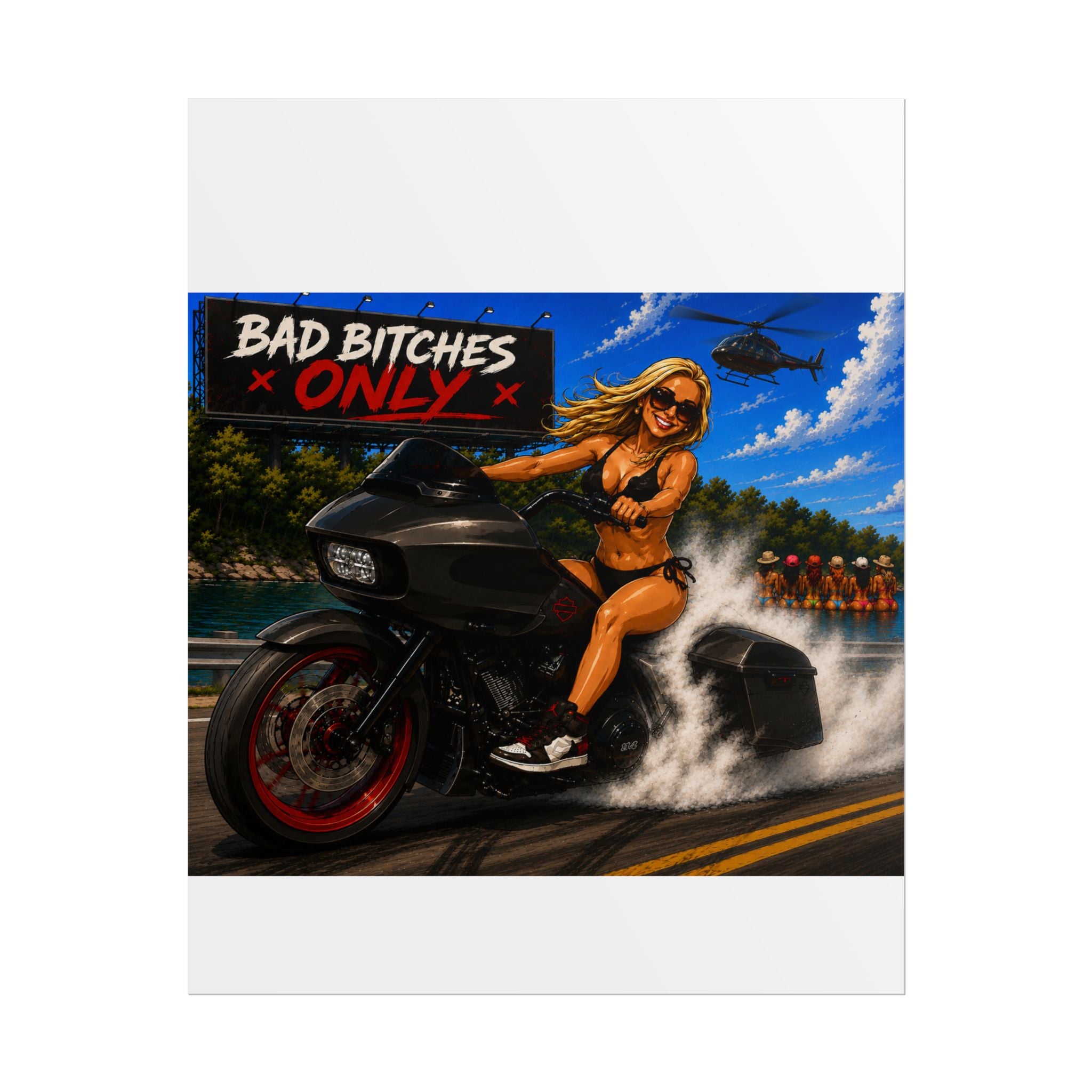 Rolled Poster — "Bad Bitches Only" Motorcycle Pin-Up Art Print